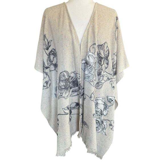 Anthropologie Petanu by Pashma Cardigan One Size Floral Cashmere Wool Silk Beige - Picture 1 of 9